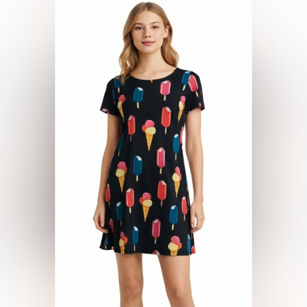 NWT ICone Ice Cream Print Black Dress